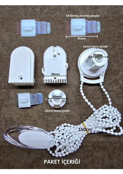 Zebra ve Stor Perde Mekanizma Zincir Kapak Tamir Seti Beyaz