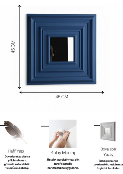 Mavi 45X45 cm Dekoratif Duvar Paneli – 6’lı Set