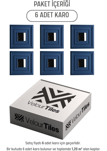 Mavi 45X45 cm Dekoratif Duvar Paneli – 6’lı Set