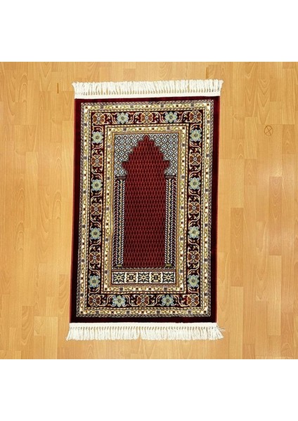 Lalezar Motifli Yünlü Seccade Bordo