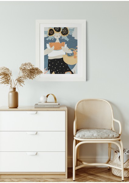 Summer Joy Kadın Figürlü Renkli Modern Minimalist Dikey Kanvas Duvar Tablosu 25x30