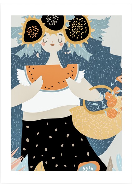 Summer Joy Kadın Figürlü Renkli Modern Minimalist Dikey Kanvas Duvar Tablosu 25x30 modelleri