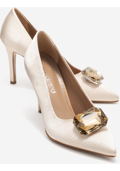 Elmas Taşlı Kadın Stiletto Ayakkabı Ten