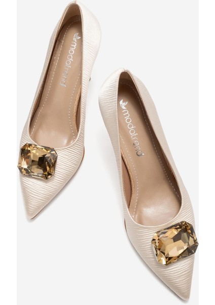 Elmas Taşlı Kadın Stiletto Ayakkabı Ten indirimleri