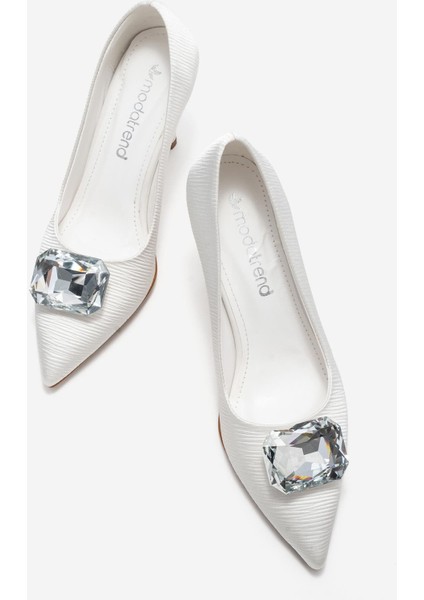 Elmas Taşlı Kadın Stiletto Ayakkabı Beyaz indirimleri