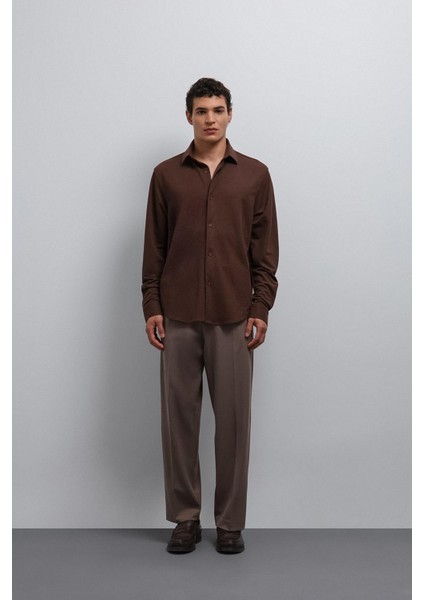 Kahve Relax Fit Erkek Gömlek modelleri