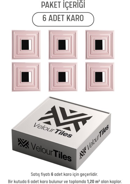 Pembe 45X45 cm Dekoratif Duvar Paneli – 6’lı Set