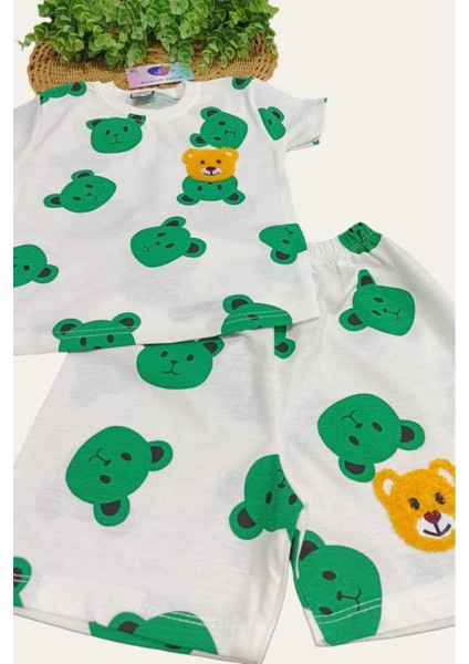Ayıcıklı Nakışlı Çocuk Erkek/kız 2'li Alt Üst Takım Unısex Yazlık Ince Kısa Kollu fırsatları