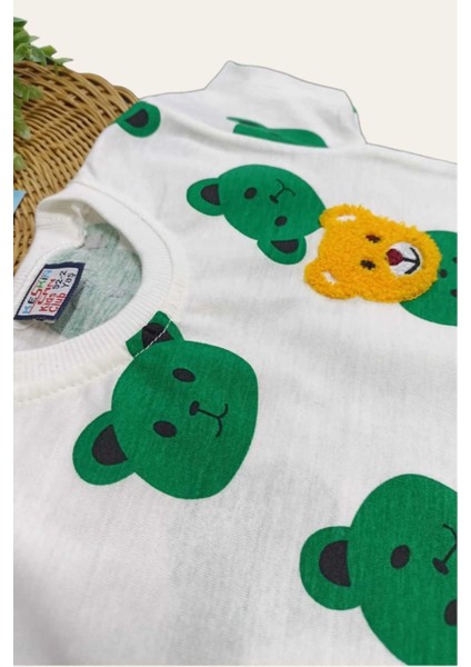 Ayıcıklı Nakışlı Çocuk Erkek/kız 2'li Alt Üst Takım Unısex Yazlık Ince Kısa Kollu