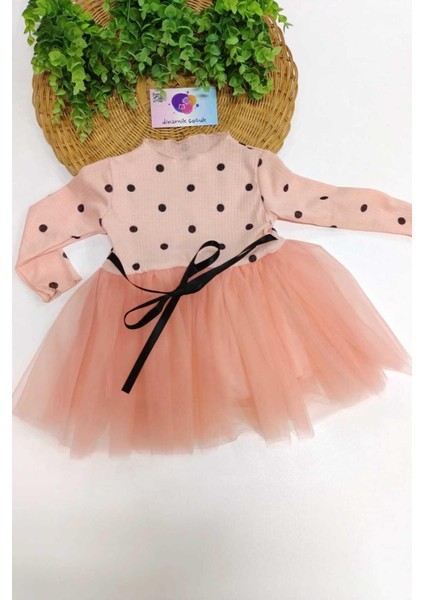 Kız Bebek/çocuk Puantiyeli Tütü Etekli Ince Uzun Kollu Elbise Doğum Günü Özel Gün