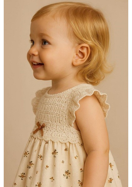 Kız Bebek Vintage Zarif Dantel Yaka Detaylı Çiçek Desenli Elbise Yazlık Şık Model 3-6-9-12-18-24AY fiyatları