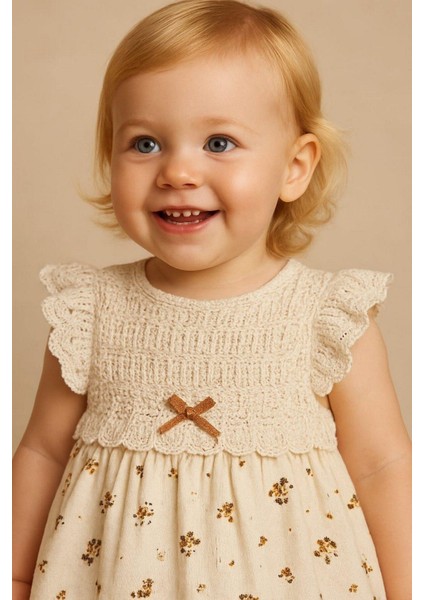 Kız Bebek Vintage Zarif Dantel Yaka Detaylı Çiçek Desenli Elbise Yazlık Şık Model 3-6-9-12-18-24AY modelleri