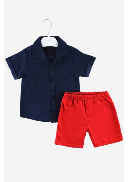 Erkek Çocuk Ince Yazlık Kısa Kollu Gömlek Saten Şortlu 2li Takım Bayramlık Takım/tam Kalıp