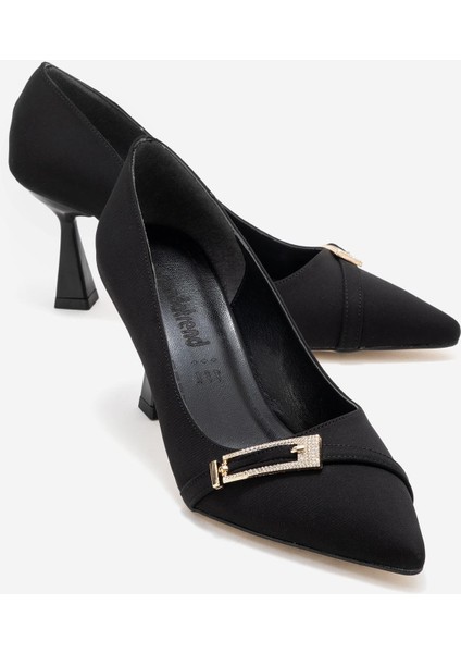 Kadın Ön Uzun Tokalı Topuklu Ayakkabı Siyah Zra