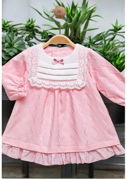 Çiçek Nakışlı Dantel Detaylı Fiyonklu Elbise 0-2 Yaş Kendinden Desenli Kumaş fiyatları