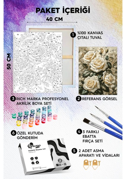 Beyaz Güller Sayılarla Boyama Seti fiyatları