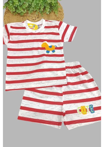 Çocuk Erkek/kız Çizgili Nakışlı 2'li Alt Üst Takım Unısex Yazlık Ince Kısa Kollu fiyatları
