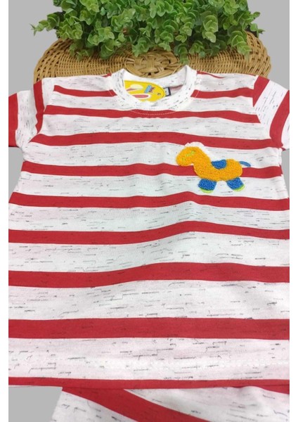 Çocuk Erkek/kız Çizgili Nakışlı 2'li Alt Üst Takım Unısex Yazlık Ince Kısa Kollu fırsatları
