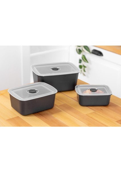 3’lü Vakumlu Saklama Kabı Seti – Hava Geçirmez / Erzak Saklama Kabı -Antrasit modelleri