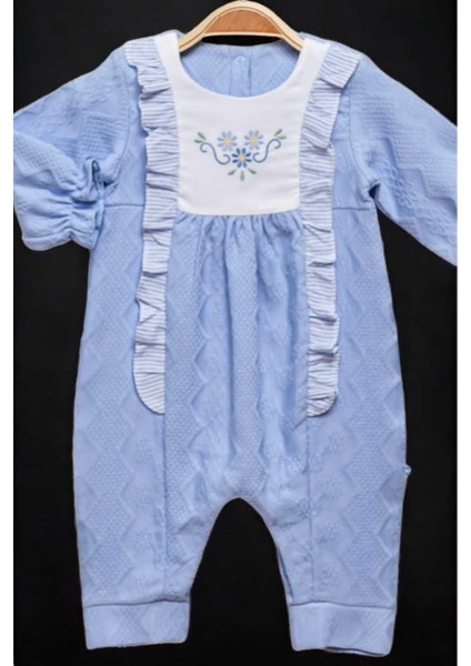 Çiçek Nakışlı Alttan Çıt Çıtlı Tulum 0-12 Ay Kendinden Desenli Pike Kumaş fiyatları