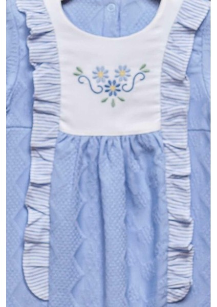 Çiçek Nakışlı Alttan Çıt Çıtlı Tulum 0-12 Ay Kendinden Desenli Pike Kumaş modelleri