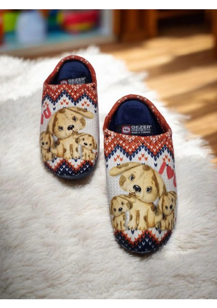 Yumuşak Kaymaz Taban Motifli Köpek Figürlü Ev Terlik modelleri