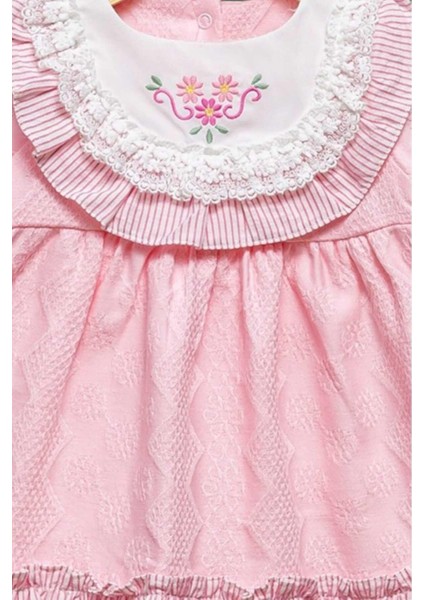 Çiçek Nakışlı Dantel Detaylı Elbise 0-2 Yaş Kendinden Desenli Kumaş fırsatları