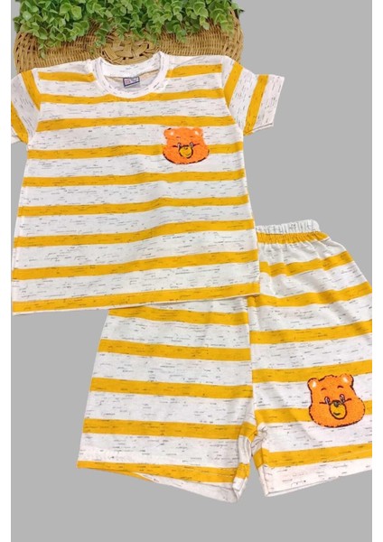 Çocuk Erkek/kız Çizgili Nakışlı 2'li Alt Üst Takım Unısex Yazlık Ince Kısa Kollu fiyatları
