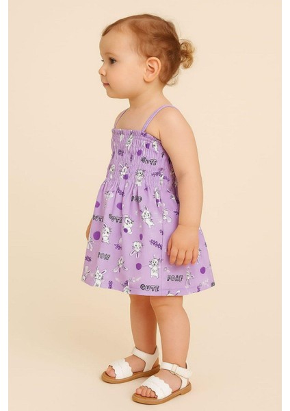 Kız Çocuk Sevimli Tavşan Desenli Ip Askılı Gipeli Yazlık Elbise fiyatları