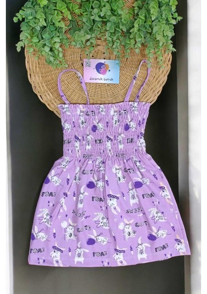 Kız Çocuk Sevimli Tavşan Desenli Ip Askılı Gipeli Yazlık Elbise fırsatları