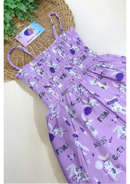 Kız Çocuk Sevimli Tavşan Desenli Ip Askılı Gipeli Yazlık Elbise indirimleri