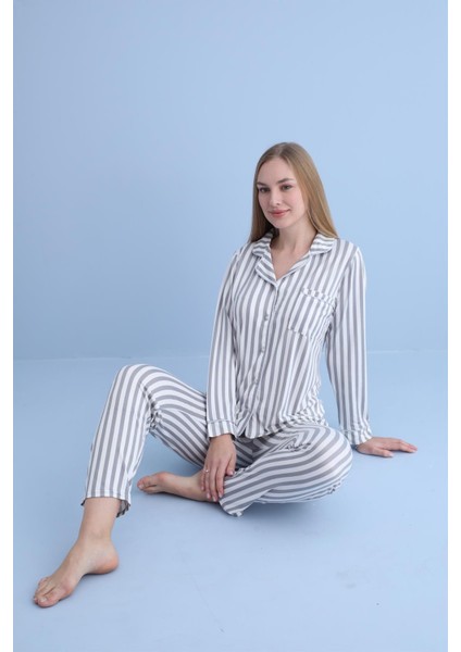 Kadın Milan Genç Önden Düğmeli Pijama Takımı | Gri 50905-1231 fiyatları
