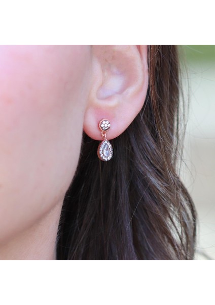 Damla Mini Elmas Montür Rose Gold Gümüş Küpe