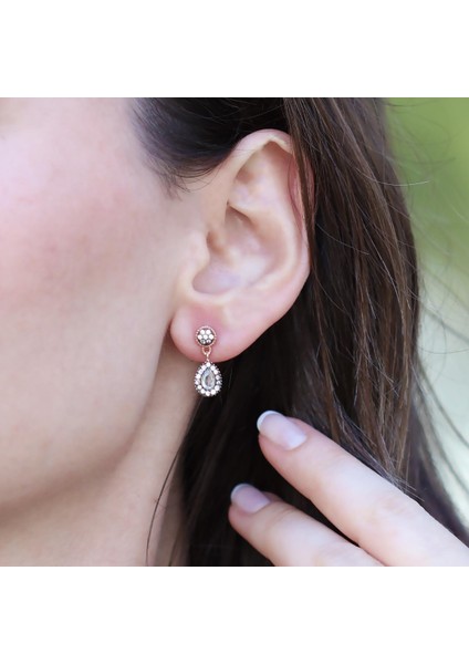 Damla Mini Elmas Montür Rose Gold Gümüş Küpe fiyatları