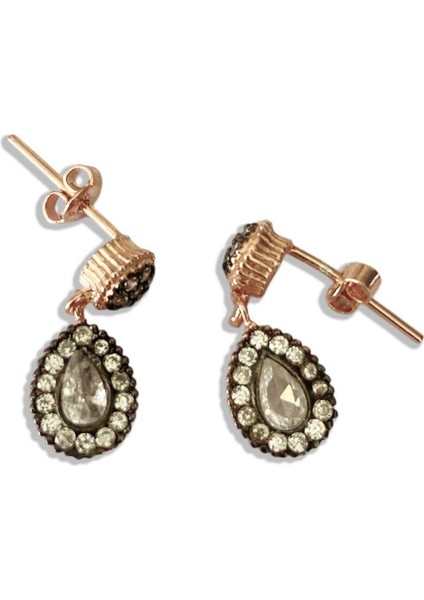 Damla Mini Elmas Montür Rose Gold Gümüş Küpe fırsatları