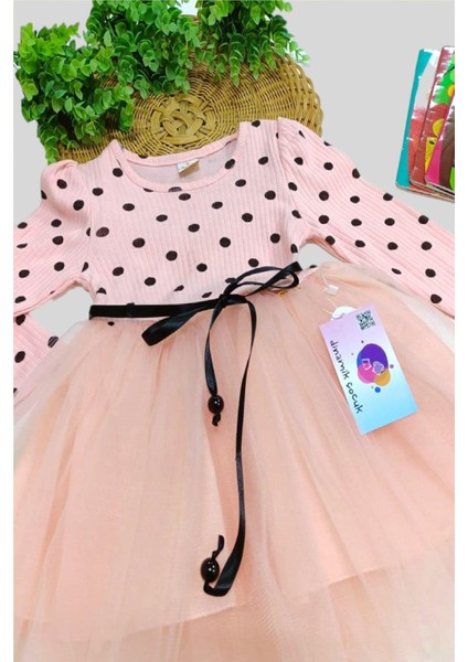 Kız Bebek Çocuk Puantiyeli Prenses Kabarık Tütü Elbise Uzun Kol Esnek Likralı modelleri