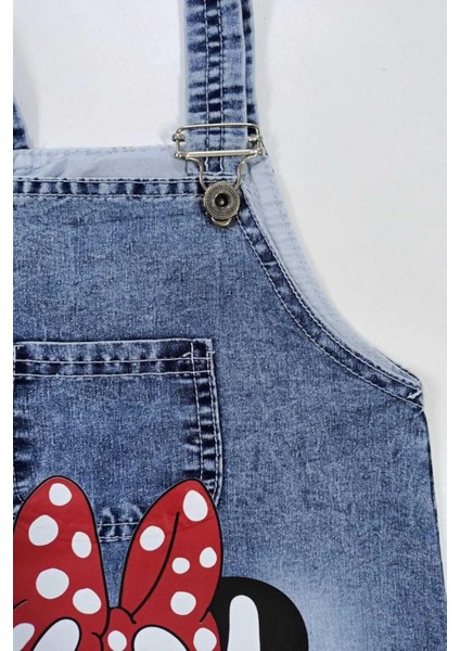 1-5yaş Kız Çocuk Kot Jile Minnie Mouse Baskılı Denim Elbise modelleri