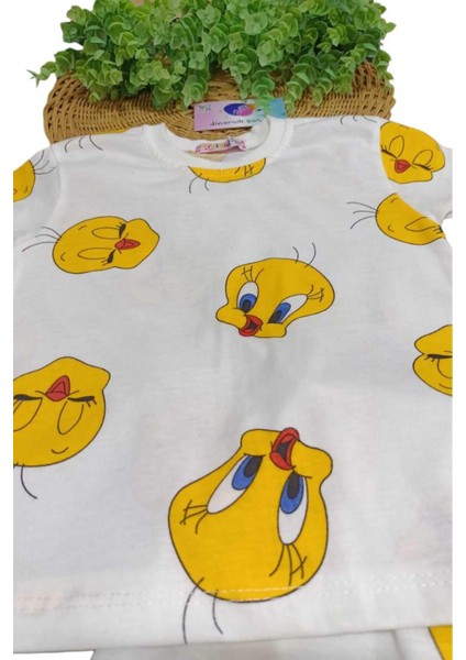 Kız Çocuk Tweety Baskılı 2'li Alt Üst Takım Yazlık Ince Kısa Kollu modelleri