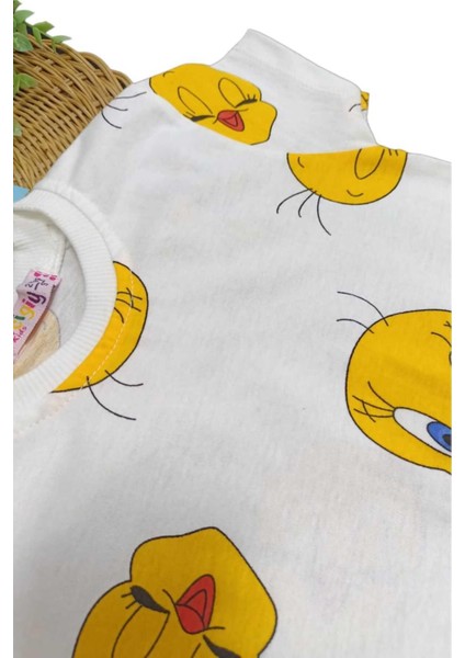 Kız Çocuk Tweety Baskılı 2'li Alt Üst Takım Yazlık Ince Kısa Kollu