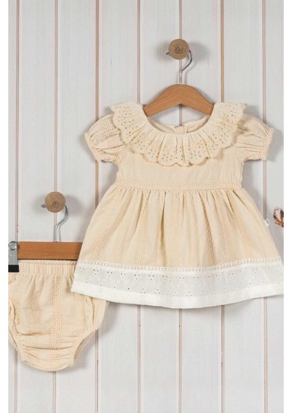 Kız Bebek Güpürlü Kendinden Desenli Kumaş Külotlu Elbise 2 Parça Takım Bayramlık Doğum Günü Mevlüt fırsatları