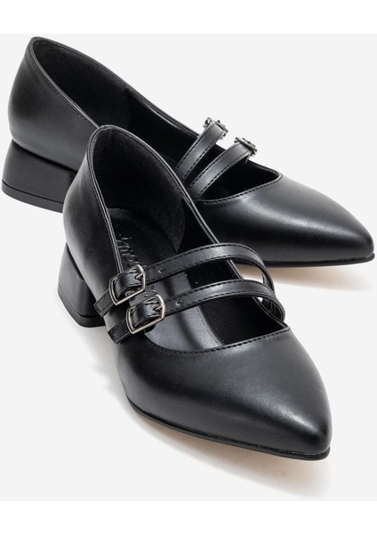 Kadın 2 Biyeli Topuklu Ayakkabı; Siyah Cilt