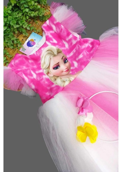 Kız Çocuk Taç Hediyeli Frozen Elsa Prenses Tütülü Elbise Kol Detaylı fırsatları