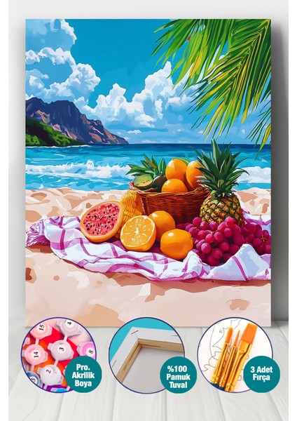 Kumsalda Tropikal Meyveler Sayılarla Boyama Seti
