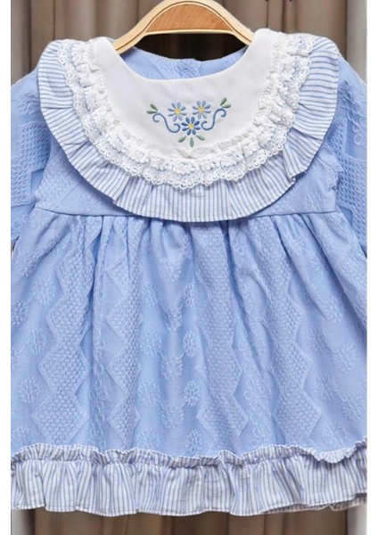 Çiçek Nakışlı Dantel Detaylı Elbise 0-2 Yaş Kendinden Desenli Kumaş fiyatları