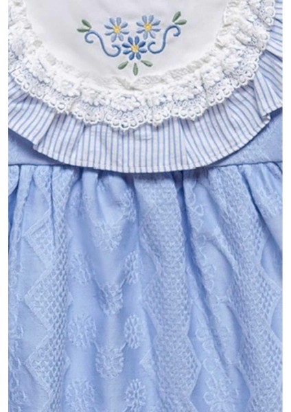 Çiçek Nakışlı Dantel Detaylı Elbise 0-2 Yaş Kendinden Desenli Kumaş fırsatları