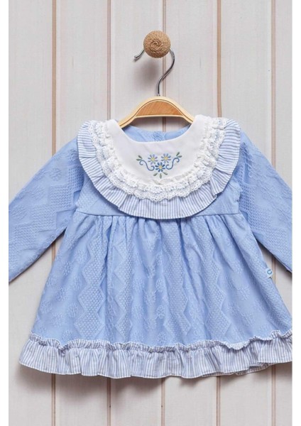 Çiçek Nakışlı Dantel Detaylı Elbise 0-2 Yaş Kendinden Desenli Kumaş indirimleri