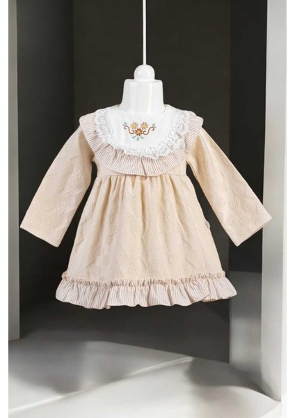 Çiçek Nakışlı Dantel Detaylı Elbise 0-2 Yaş Kendinden Desenli Kumaş modelleri