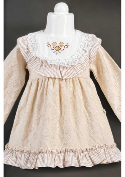 Çiçek Nakışlı Dantel Detaylı Elbise 0-2 Yaş Kendinden Desenli Kumaş indirimleri