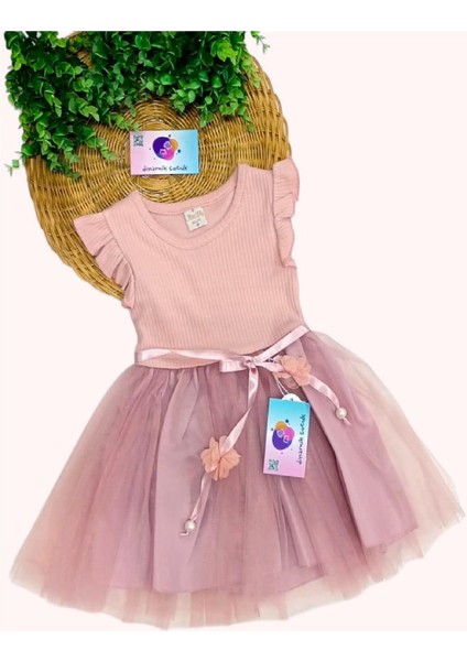 Kız Çocuk Gül Kurusu Tül Özel Gün Doğum Günü Günlük Prenses Elbise