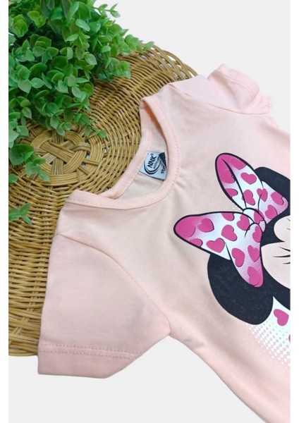 Kız Çocuk Minnie Mouse Baskılı Taytlı Alt Üst 2'li Takım Yazlık Kısa Kollu modelleri